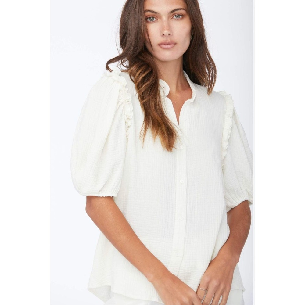 Sundays - Manuella Cream Ruffle Puff Sleeve Button Front Shirt Top XS